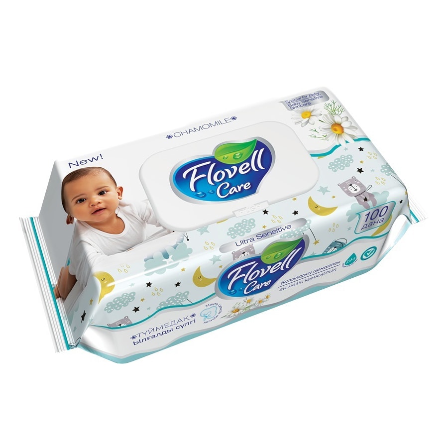 Салфетки влажные Flovell Care Classic зеленые 100 шт.